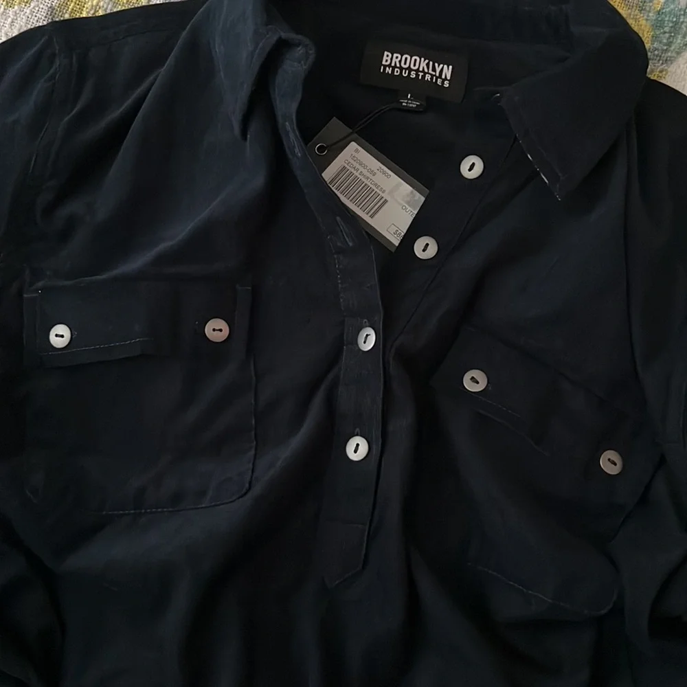 NWT Brooklyn Industries Navy Cedar Shirtdress Outer-space 100% Cotton Size Large - Picture 5 of 15